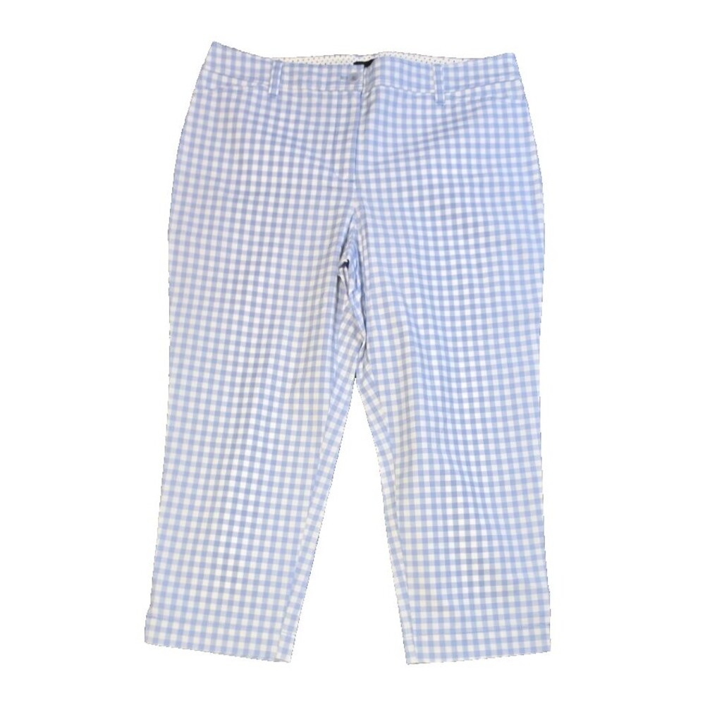 Talbots Blue White Plaid Large Gingham Print 12P 12 Perfect Crop Pant Petite